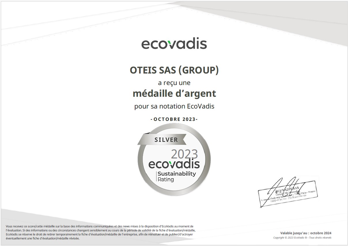 Certificat Ecovadis Silver 2023